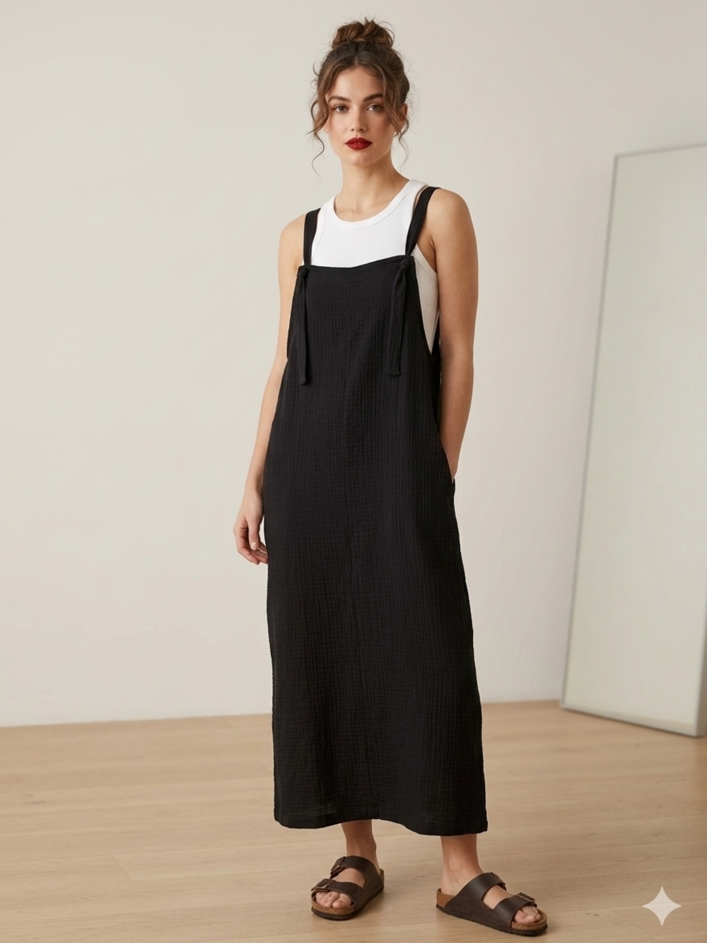 Haven Black Linen & Organic Cotton Jumpsuit Wide Leg Overalls Women size XL